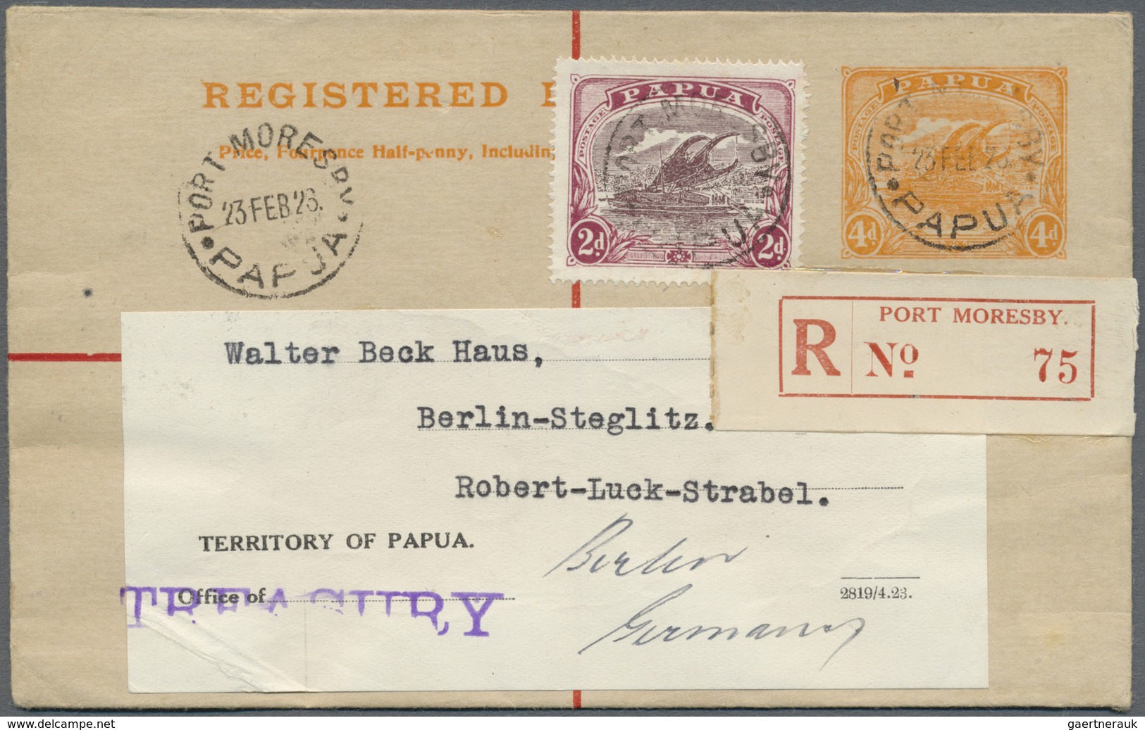 GA Papua: 1926 (23.2.), Registered Letter Lakatoi 4d Orange Uprated With Lakatoi 2d Purple/lake Used Wi - Papouasie-Nouvelle-Guinée