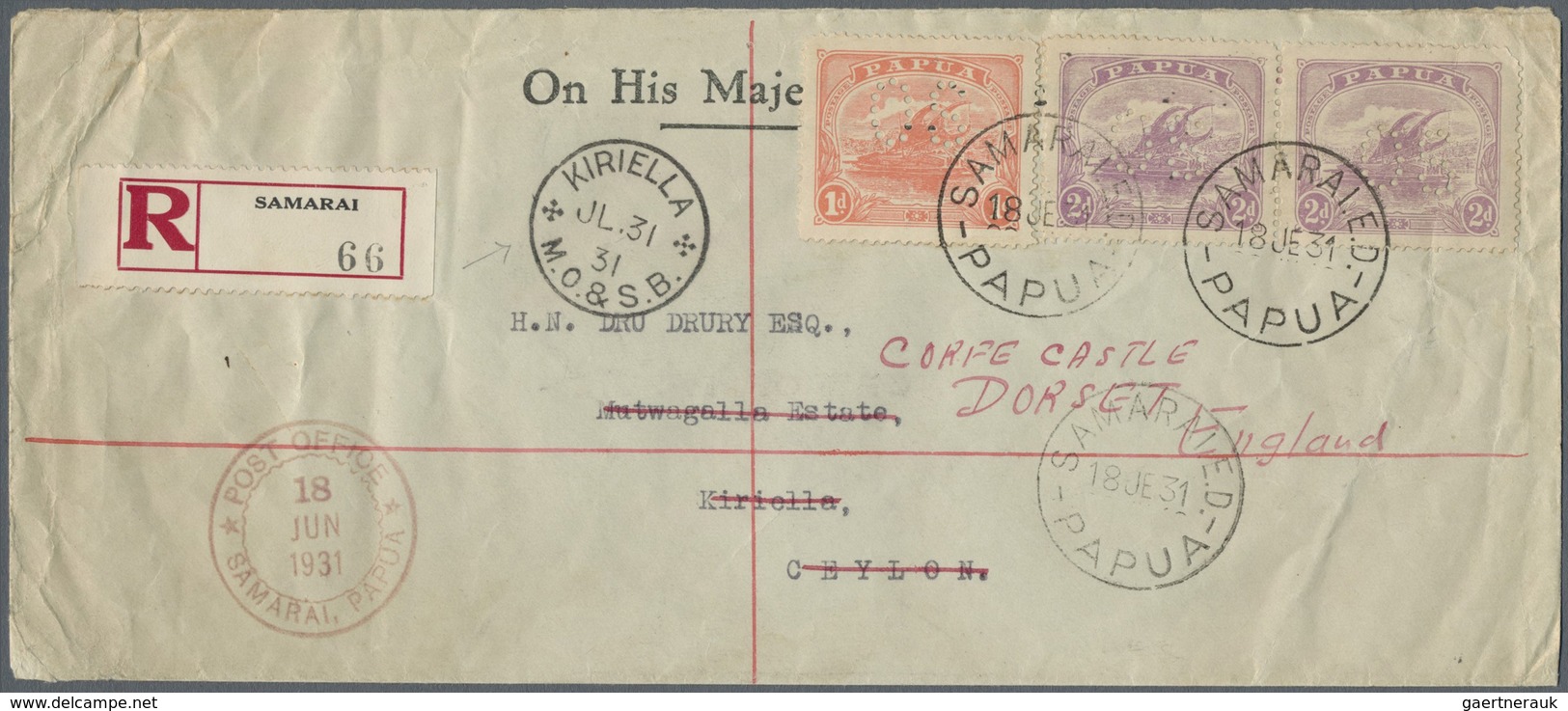 Br Papua: 1931. Registered Envelope (slightly Creased) Headed 'On His Majesty's Service' Addressed To C - Papouasie-Nouvelle-Guinée
