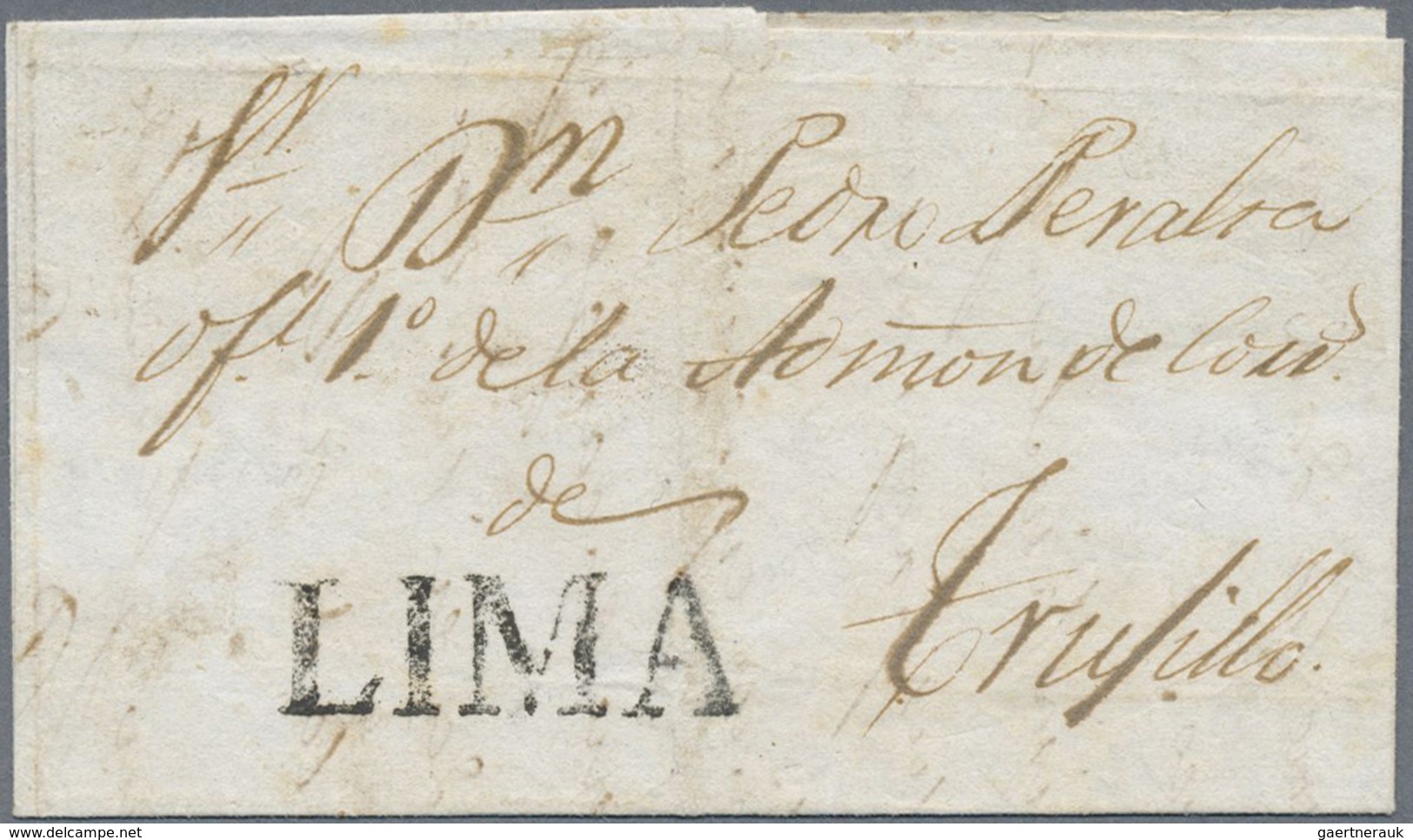 Br Peru: 1800/1831, Three Complete Folded Letters With One-liner LIMA (in Black) To Trujillo, TACNA And - Pérou