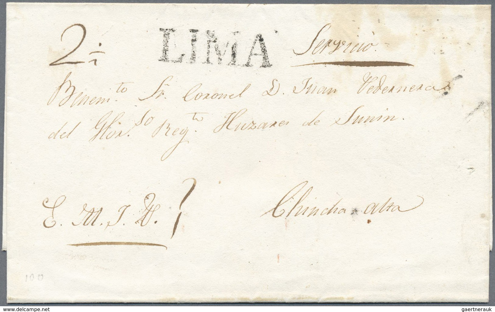 Br Peru: 1825/1830, Four Folded Letters With Black One-liners Without Text From Lima To A Colonel In A - Pérou