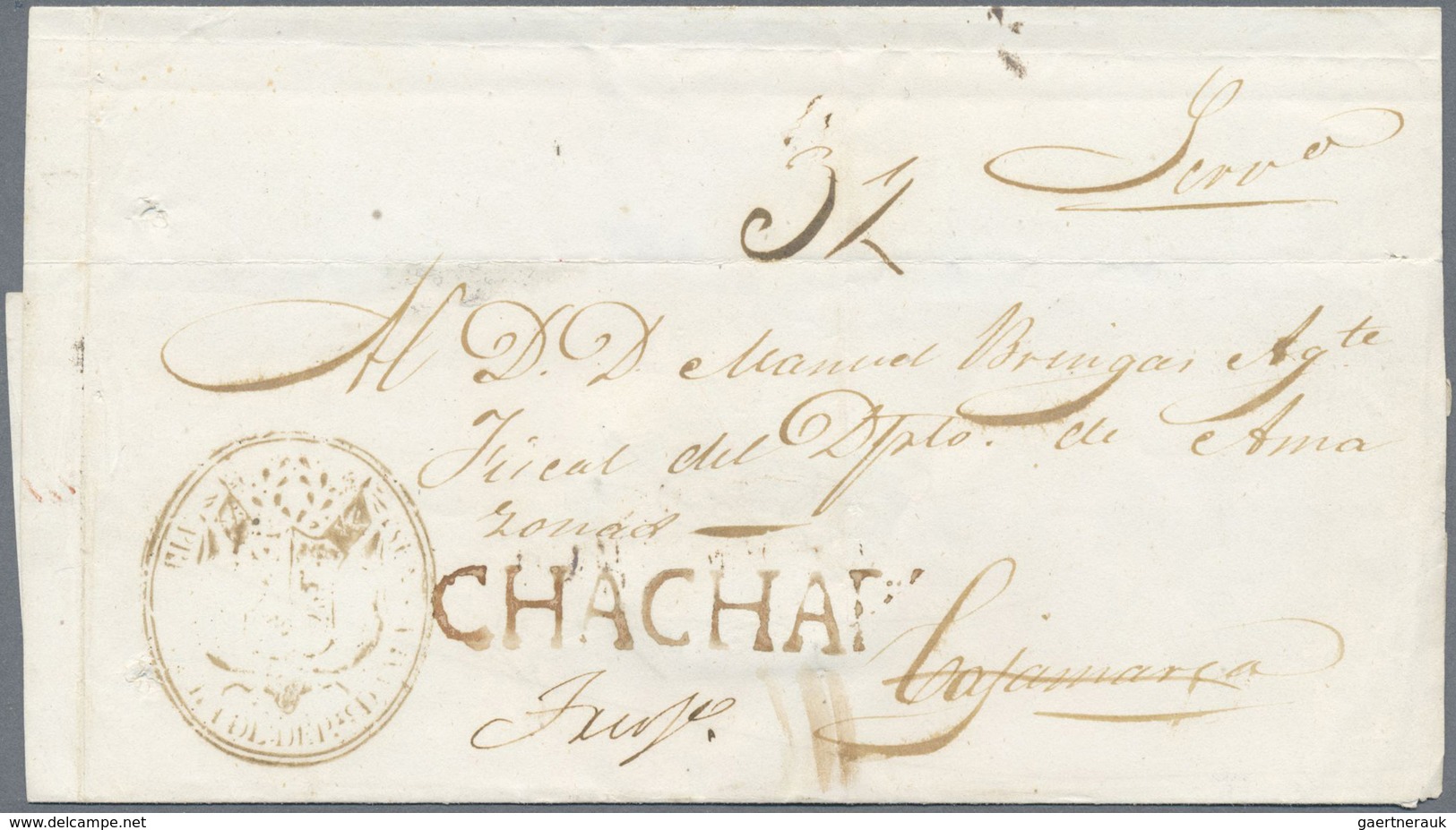 Br Peru: 1825/1830, four folded letters with black one-liners without text from Lima to a Colonel in a