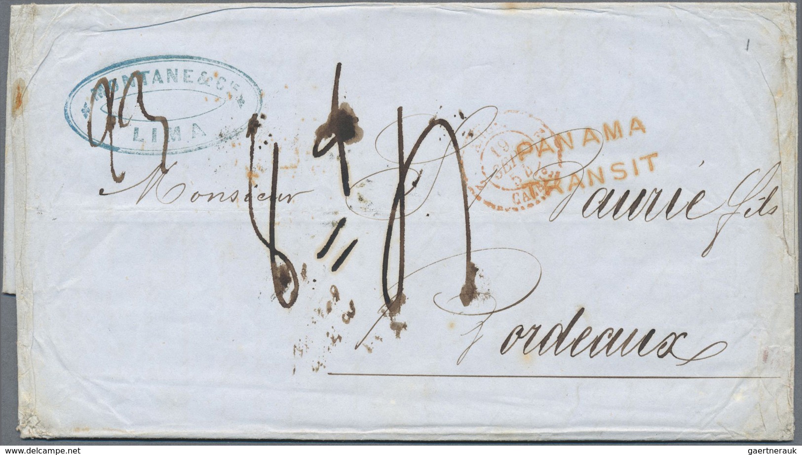 Br Peru: 1854, Complete Folded Letter From CALLAO/Lima (stamp On Reverse) With Red Two-liner "PANAMA TR - Peru