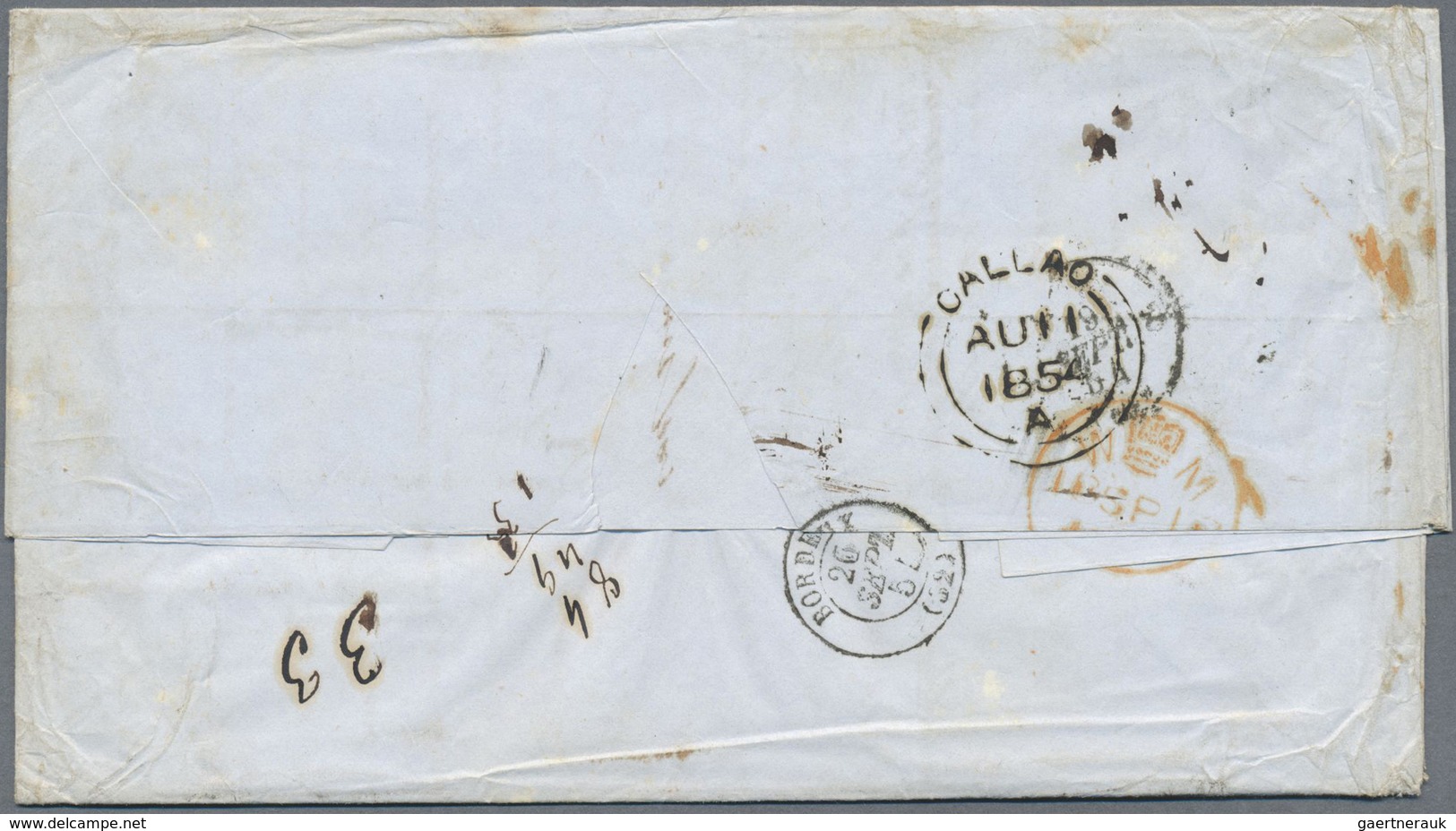 Br Peru: 1854, Complete Folded Letter From CALLAO/Lima (stamp On Reverse) With Red Two-liner "PANAMA TR - Peru