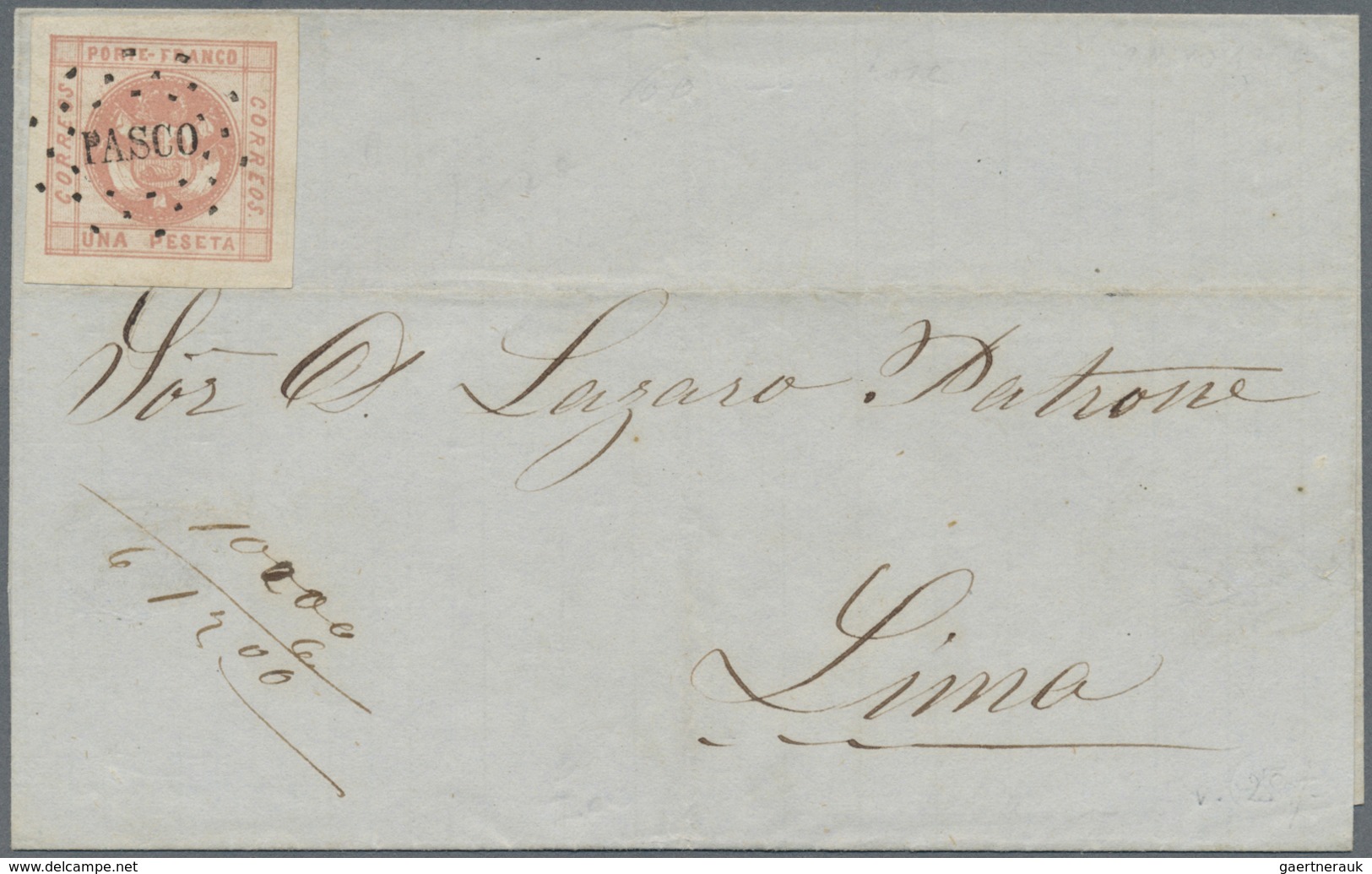 Br Peru: 1859, 1 Peseta, White Ground, Fresh Colour And Large Margins All Around, Tied By Postmark "PAS - Peru