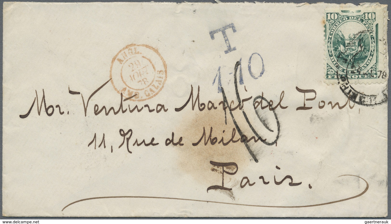 Br Peru: 1874, 10 C Green On Envelope With Backprint "BANCO DE CREDITO LIMA" Sent Via "CALLAO C JY 24 7 - Peru