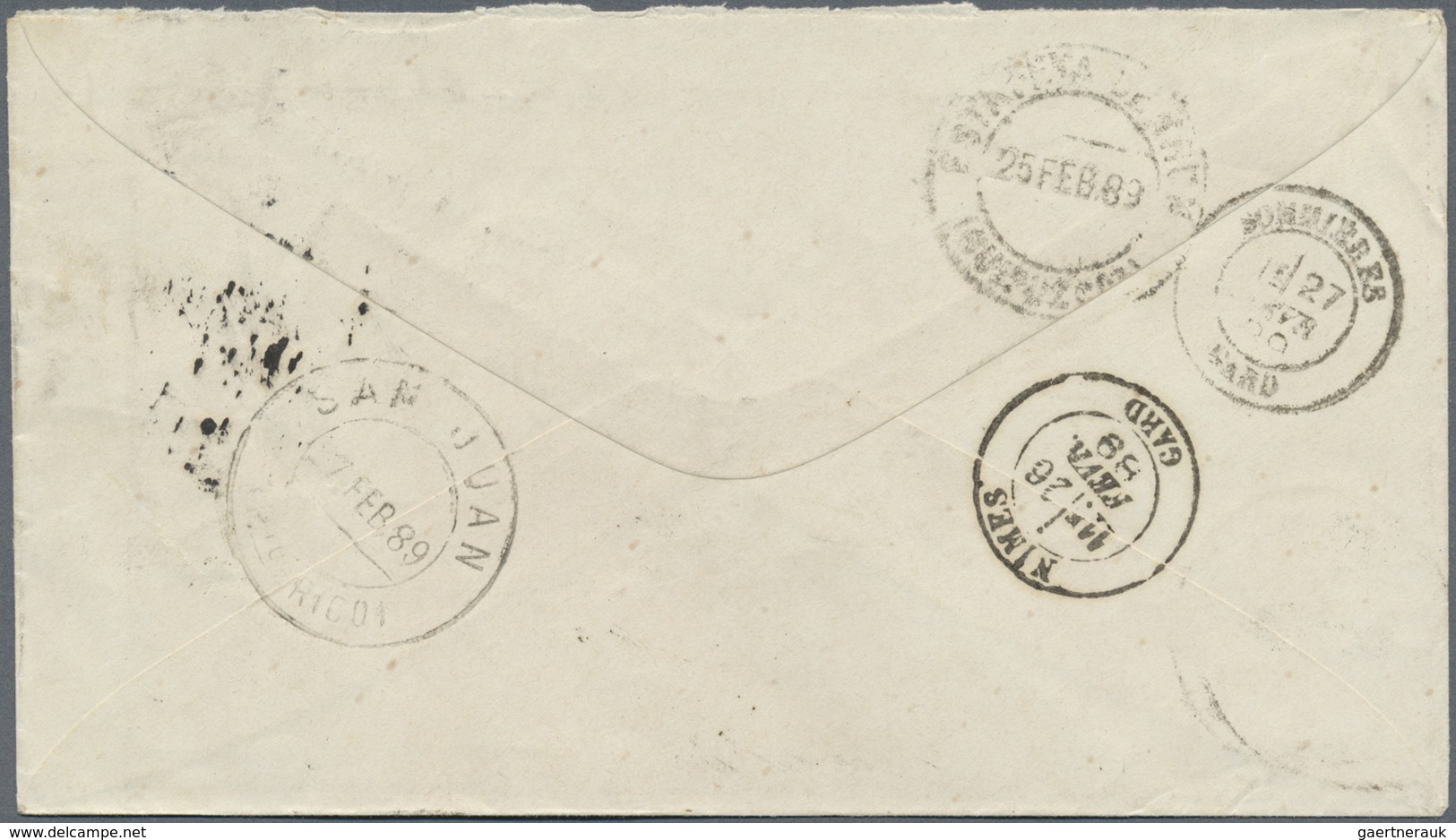 Br Puerto Rico: 1889. Envelope To France Bearing Yvert67, 10c Blue/green Tied By Ponce Double Ring, Rou - Puerto Rico