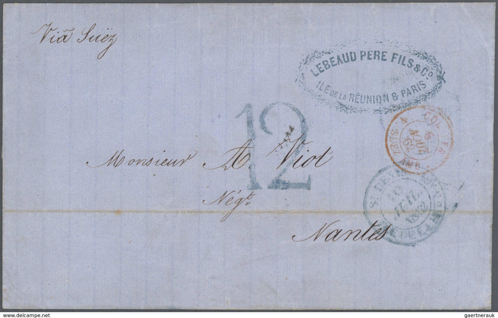 Br Reunion: 1862, Folded Envelope Tied By Blue St. Denis Ile De La Reunion Cds. Written On 8 July 1862, - Covers & Documents