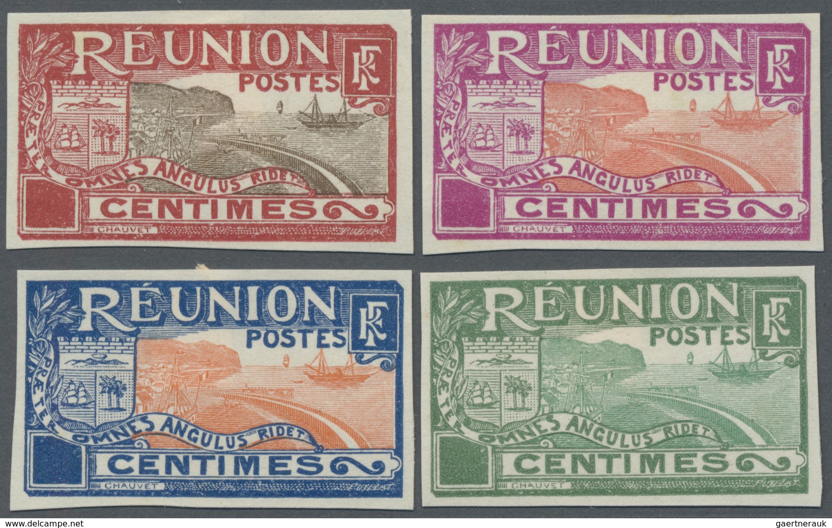 (*) Reunion: 1922, Landscapes, Four Color Proofs, Without Declaration Of Value In The Cartridge And Unpe - Brieven En Documenten