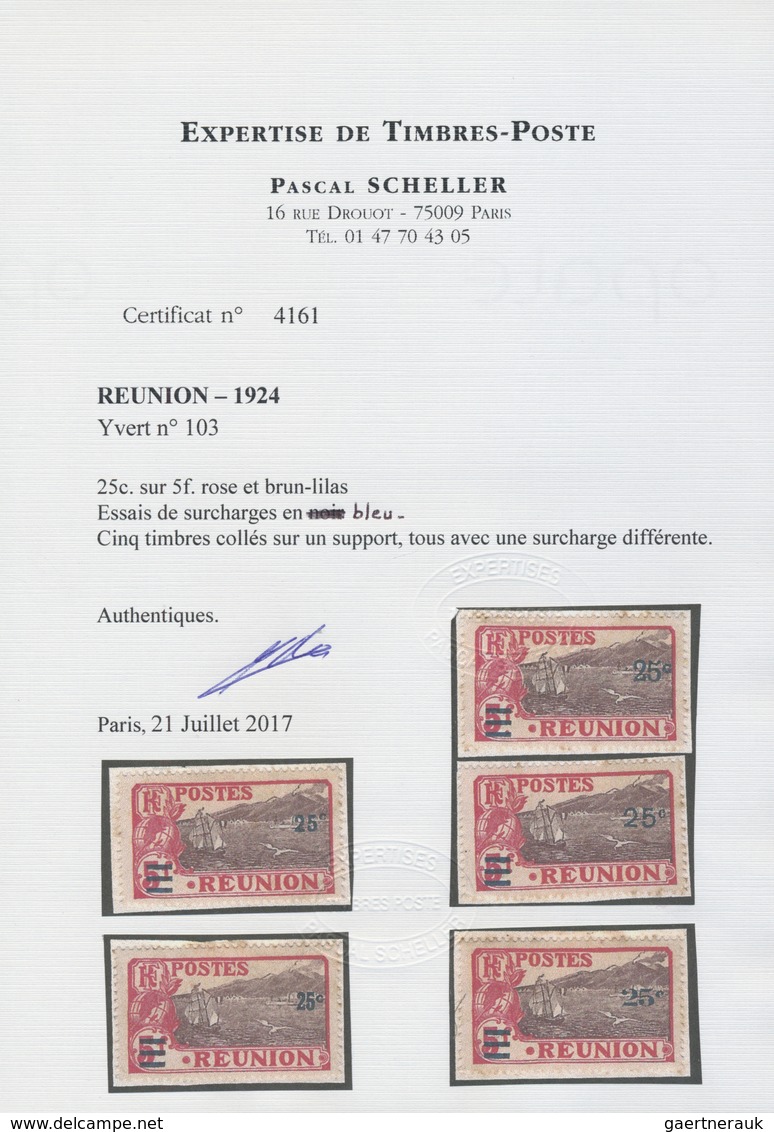 Brfst Reunion: 1926, 25 C. On 2 Fr. Carmine/brown-lilarc With Overprint, Five Different Overprint Types In - Covers & Documents