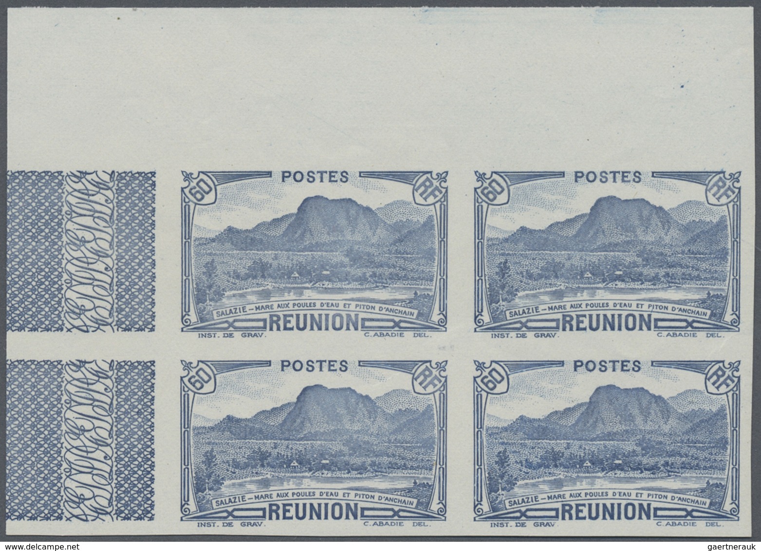 (*) Reunion: 1940, 60c. Blue "Piton D'Anchain", Imperforate Block Of Four From The Upper Left Corner Of - Brieven En Documenten