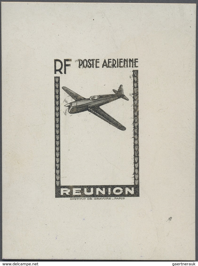 (*) Reunion: 1942, Airmails, Single Stage Proof Showing Exclusively Frame And Plane, In Black On Cardboa - Brieven En Documenten