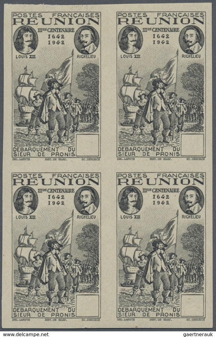 ** Reunion: 1943, 300th Anniversary, Imperforate Block Of Four In Black Colour, Issued Design With Blan - Brieven En Documenten