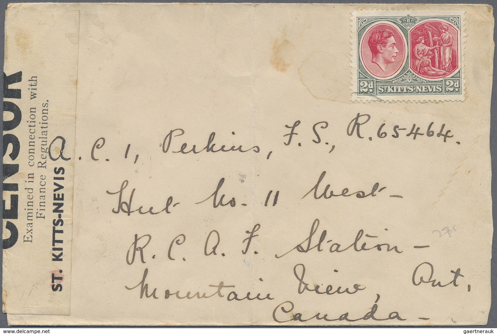 Br St. Kitts-Nevis: 1941. Censored Envelope (faults/stains) Addressed To Canada Bearing SG 71, 2d Scarl - St.Kitts-et-Nevis ( 1983-...)