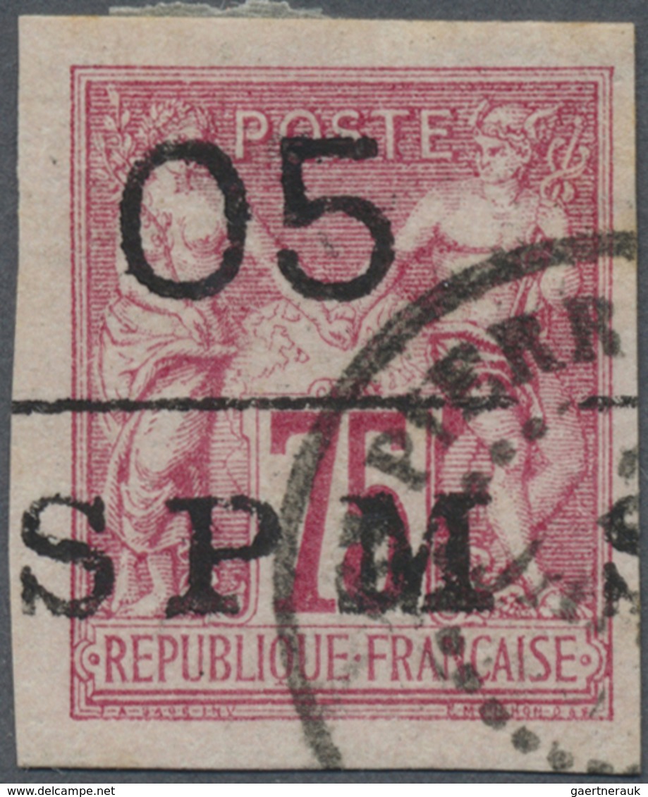 O St. Pierre Und Miquelon: 1885, 75 C. Allegory Carmine With Black Overprint "05 / S P M" And Clean Ro - Autres & Non Classés