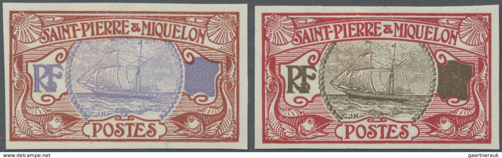 (*) St. Pierre Und Miquelon: 1909, Sailing Ship, Two Color Proofs, Without Declaration Of Value In The C - Other & Unclassified