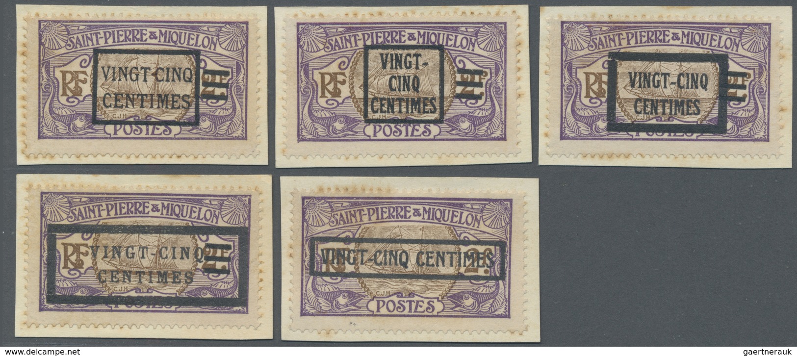 Brfst St. Pierre Und Miquelon: 1924, VINGT-CINQ-CENTIMES On 2 F. Violet/brown Sailing Ship With Overprint, - Andere & Zonder Classificatie