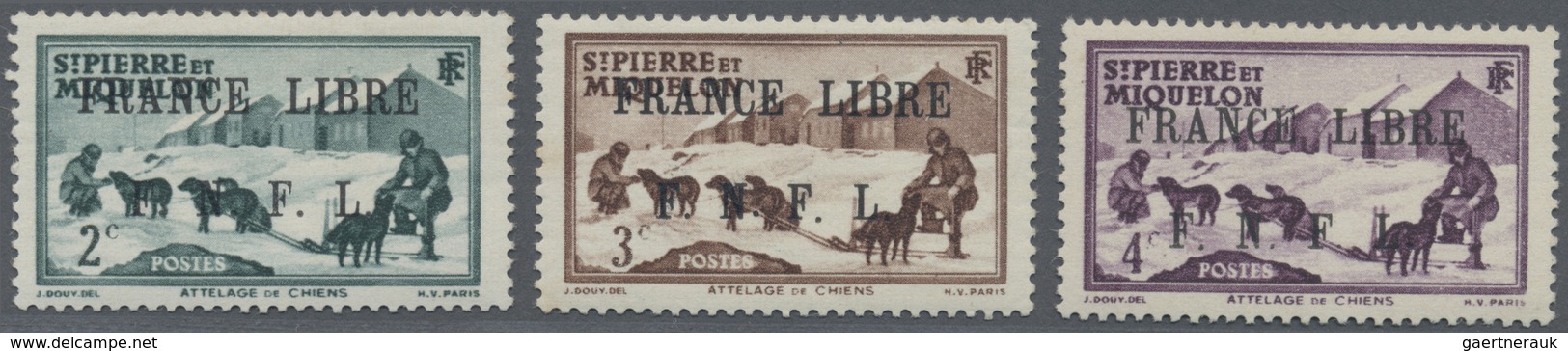 */** St. Pierre Und Miquelon: 1941, 2 C., 3 C. And 4 C. With Overprint "FRANCE LIBRE", Unused, 4 C. Mint - Autres & Non Classés