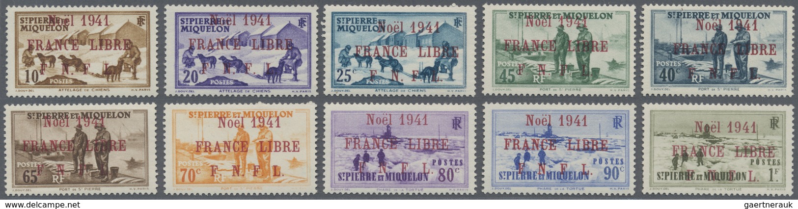 * St. Pierre Und Miquelon: 1941. Complete Set (18 Values) Overprinted In Carmine "Noel 1941 / FRANCE L - Autres & Non Classés