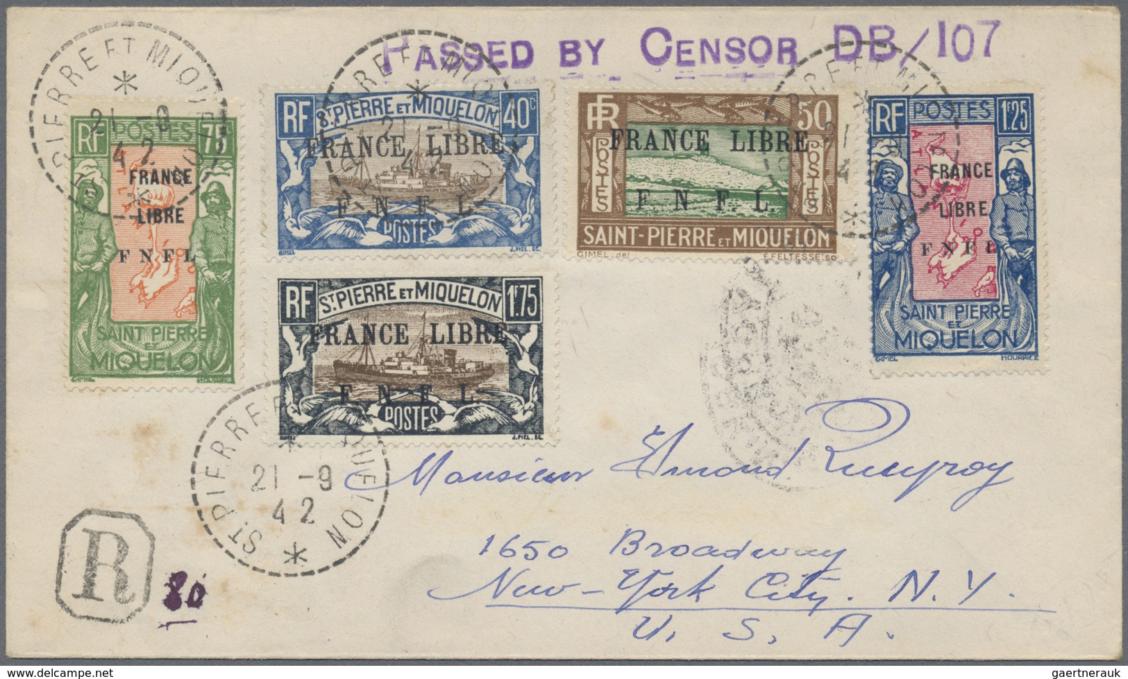 Br St. Pierre Und Miquelon: 1942, Overprint Issues 1,75 Fr., 1,25 Fr., 75 C., 50 C. And 40 C. Each Tied - Other & Unclassified