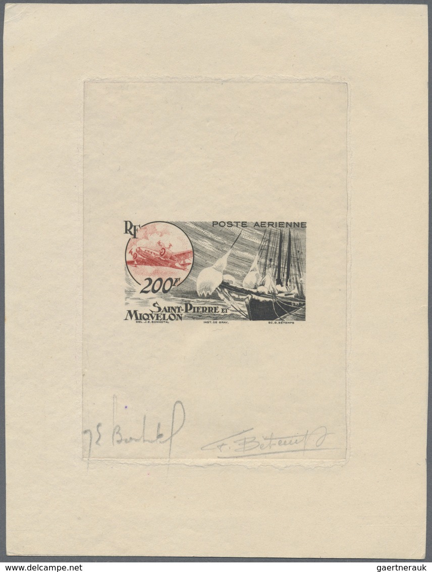 (*) St. Pierre Und Miquelon: 1947, Airmail 200 Fr. "Epreuve De Artiste" Single Die Proof With Handwritte - Andere & Zonder Classificatie