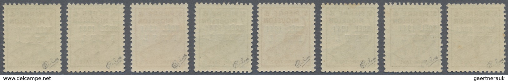 ** St. Pierre Und Miquelon - Portomarken: 1941, 5 C. - 3 Fr. With Overprint "NOÉL 1941/FNL", Set With 8 - Timbres-taxe