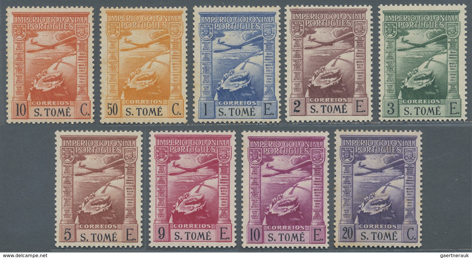 * St. Thomas Und Prinzeninsel - Sao Thome E Principe: 1938, Flugpostsatz Kpl. Von 10 Cent. Bis. 10 Esc - Sao Tome Et Principe