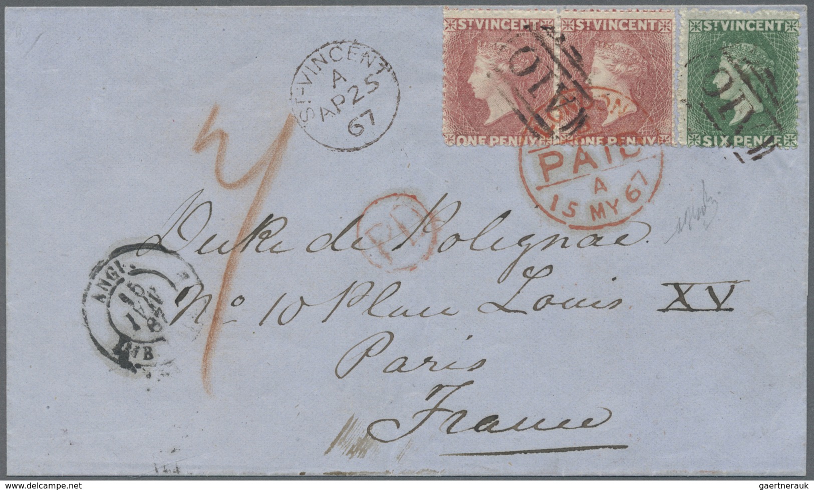 Br St. Vincent: 1861/62, QV 1d Rose-red (pair) And 6d Deep Green Tied "A-10" To Letter-sheet With "ST. - St.Vincent (1979-...)