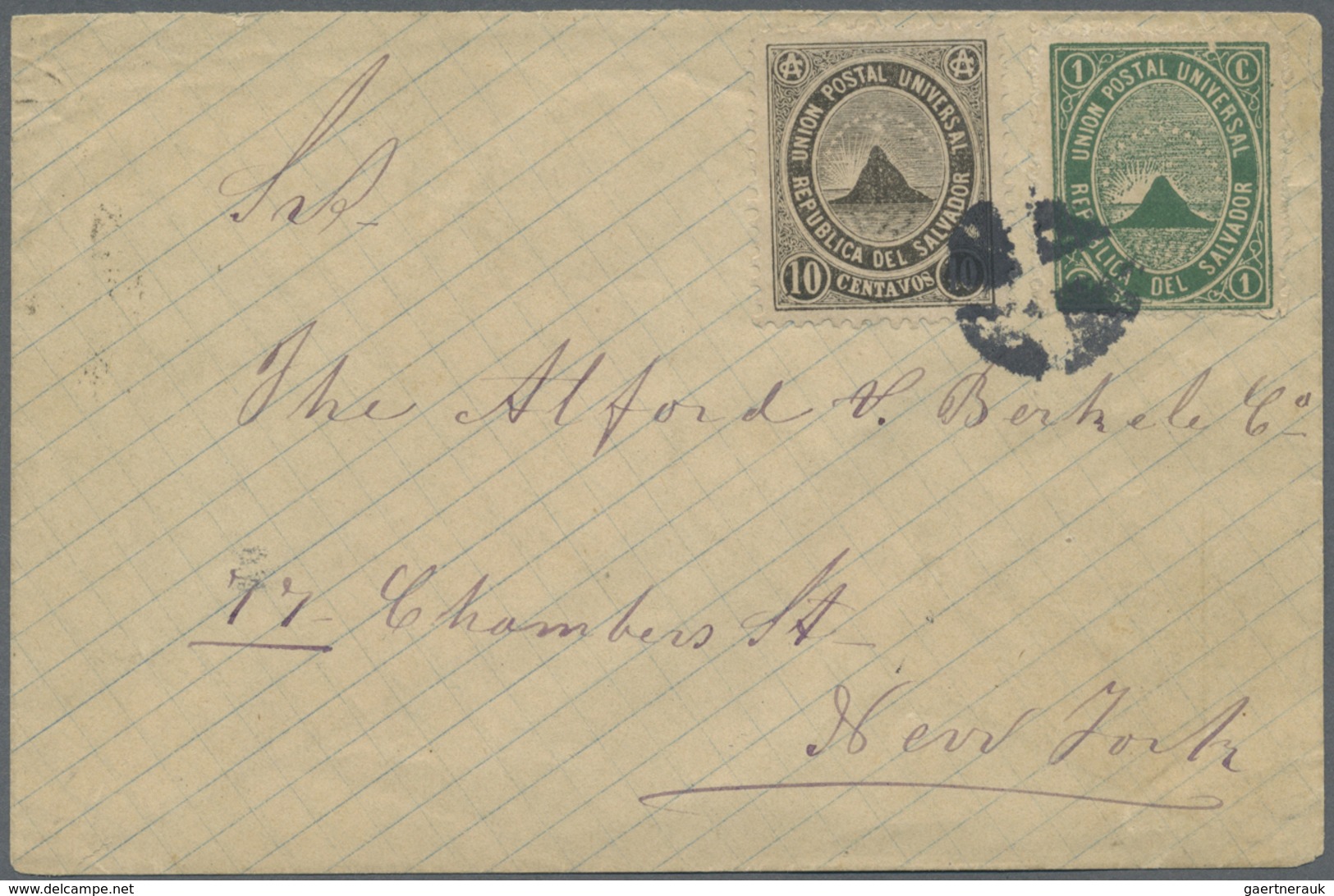 Br El Salvador: 1879, 10 C Black And 1 C Green, Tied By Mute-cancel On Small Envelope With B/s Oval For - El Salvador