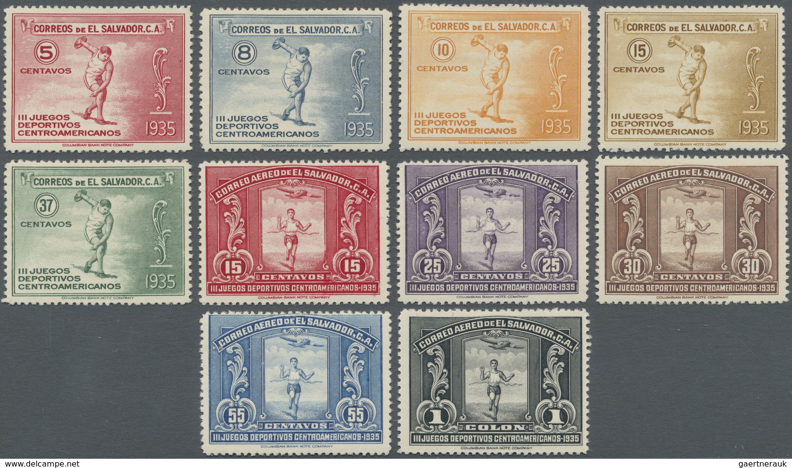 * El Salvador: 1935, 5 C To 1 Colon Airmail Stamps, Complete Set Unused - Salvador