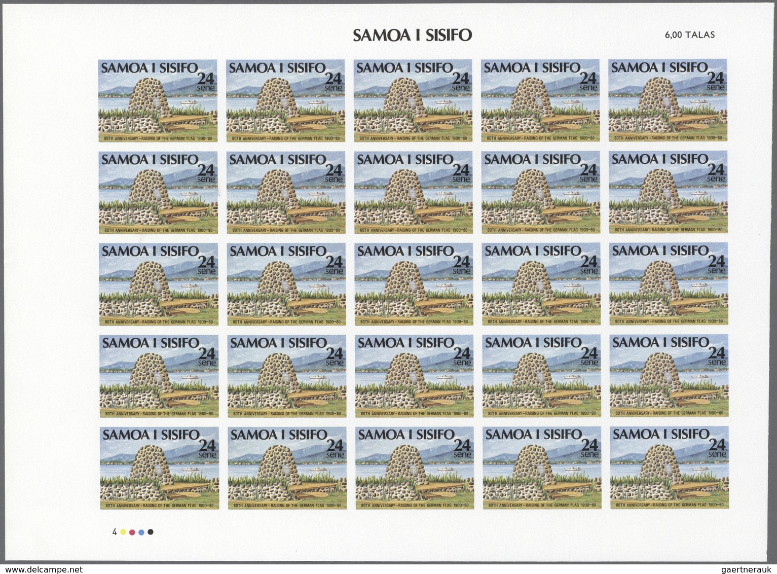 ** Samoa: 1980, 80 Years 'Raising Of The German Flag' In A Complete IMPERFORATE Pane With 25 Stamps, MN - Samoa