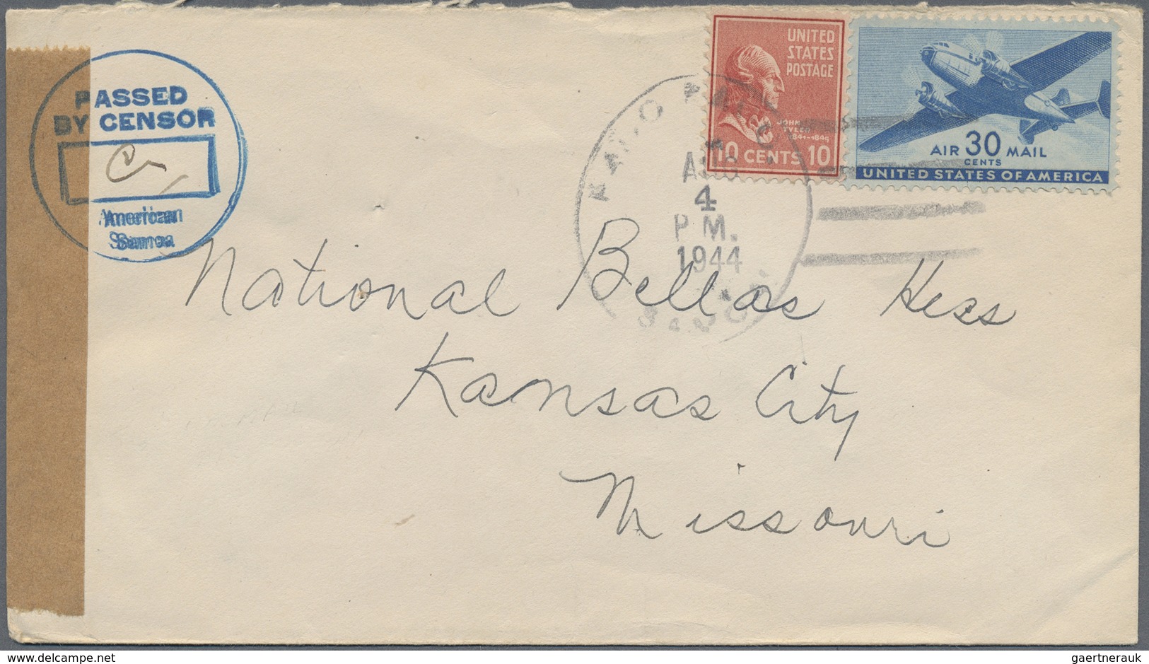 Br Samoa - Besonderheiten: 1944 (4.8.), Airmail Stamp 30c. And President Definitive 10c. Tyler Used On - Samoa