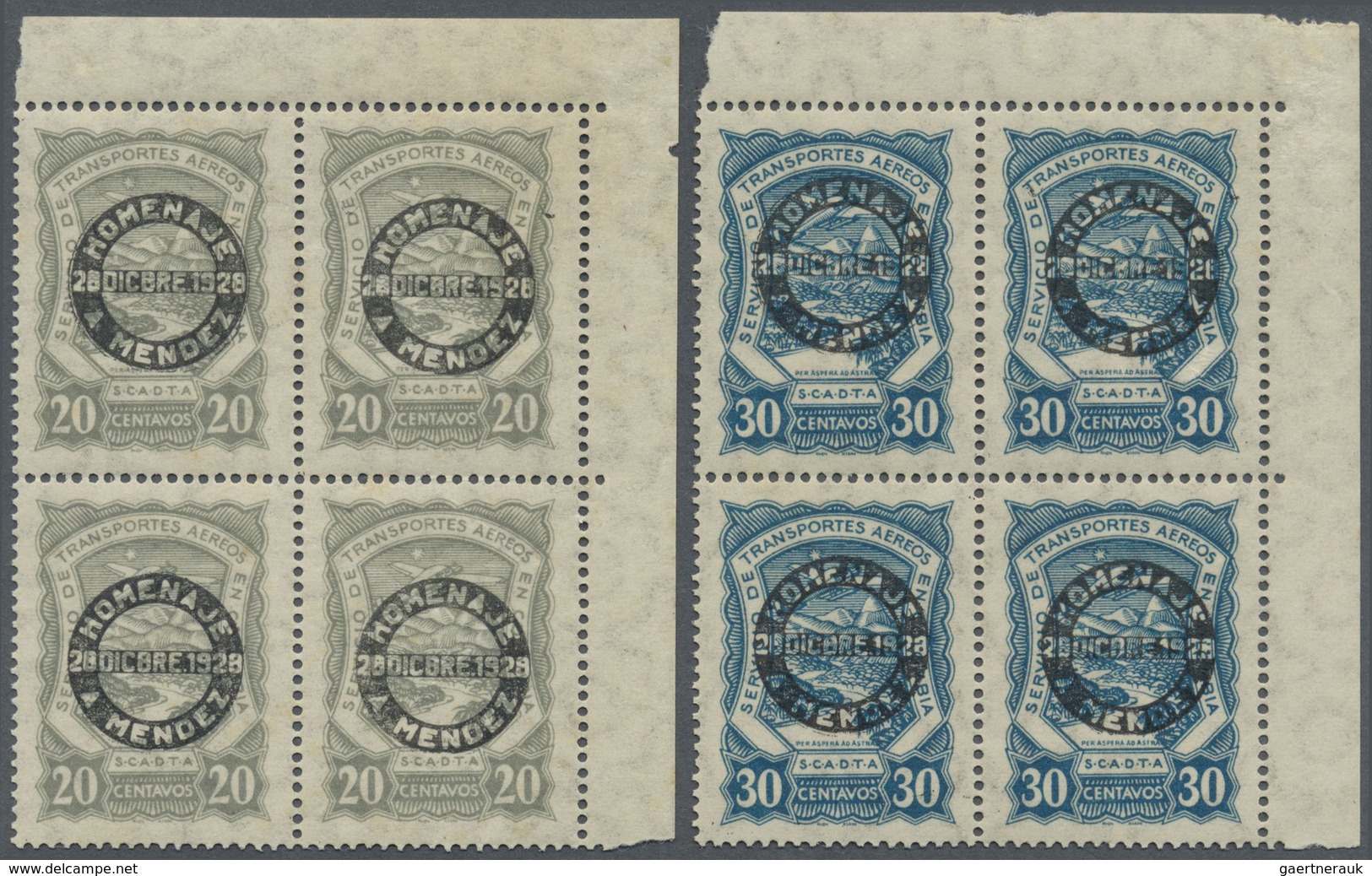 ** SCADTA - Ausgaben Für Kolumbien: 1928, Airmail Stamps 20c. Grey And 30c. Blue With Black Opt. 'HOMEN - Colombie