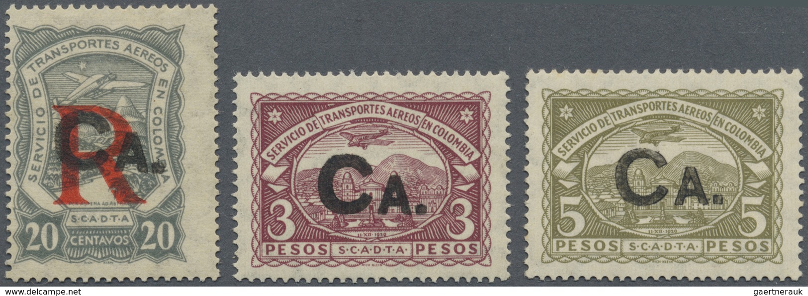 **/* SCADTA - Länder-Aufdrucke: 1923, CANADA: Colombia Airmail Issue With Black Handstamp 'CA.' 3p. Purpl - Vliegtuigen