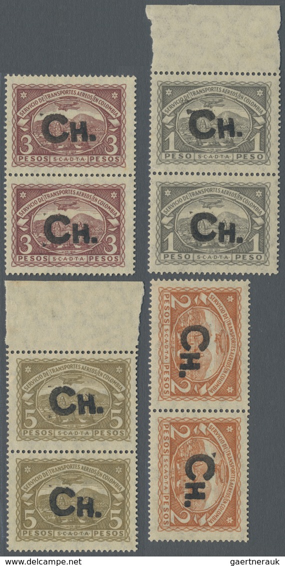 */(*) SCADTA - Länder-Aufdrucke: 1923, CHILE: Colombia Airmail Issue With Black Handstamp 'CH.' Complete S - Avions