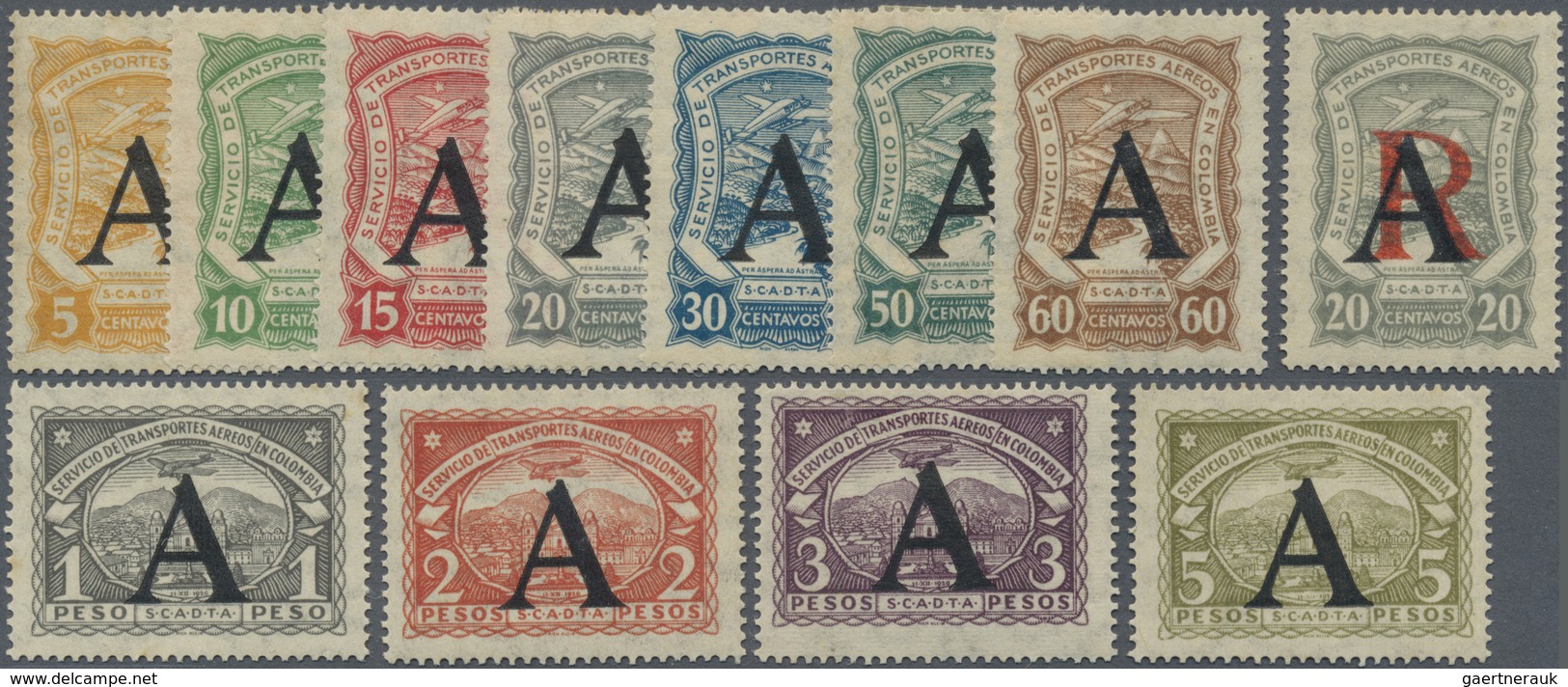 * SCADTA - Länder-Aufdrucke: 1923, GERMANY: Colombia Airmail Issue With Black Opt. 'A' Complete Set Of - Avions