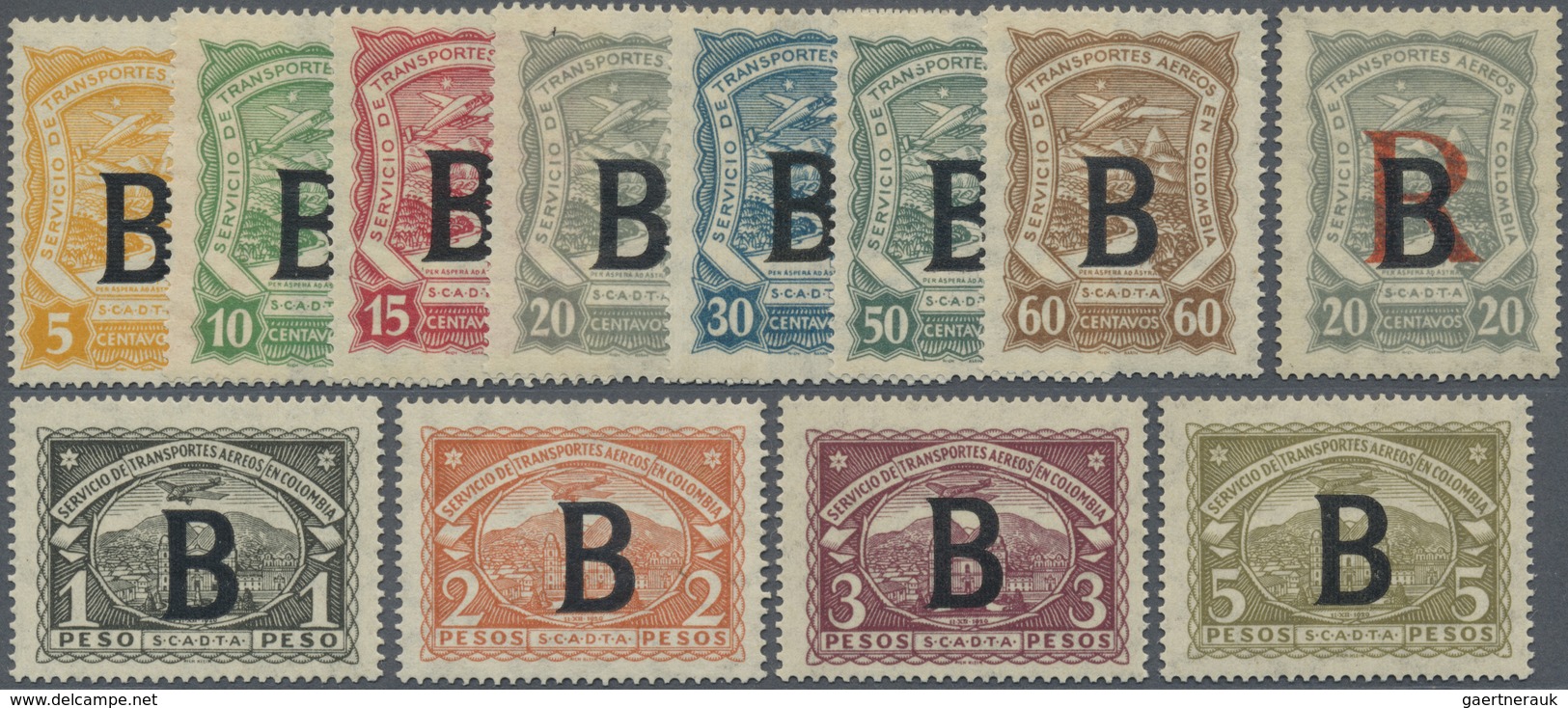 * SCADTA - Länder-Aufdrucke: 1923, BELGIUM: Colombia Airmail Issue With Black Opt. 'B' Complete Set Of - Vliegtuigen