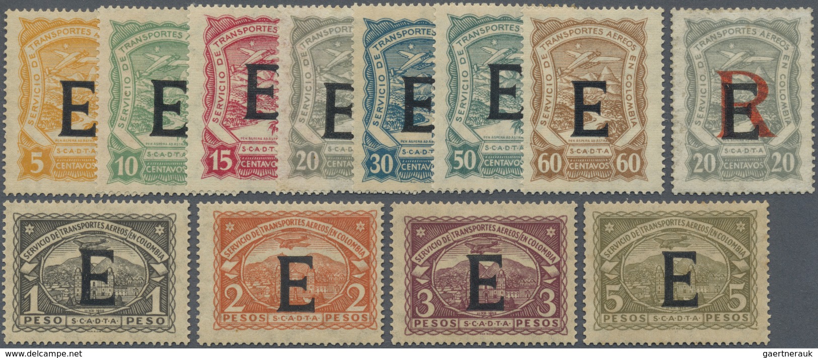 */(*) SCADTA - Länder-Aufdrucke: 1923, SPAIN: Colombia Airmail Issue With Black Opt. 'E' Complete Set Of 1 - Vliegtuigen