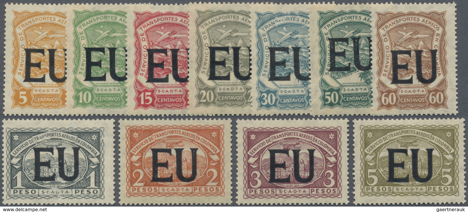 * SCADTA - Länder-Aufdrucke: 1923, UNITED STATES: Colombia Airmail Issue With Black Opt. 'EU' Set Of 1 - Vliegtuigen