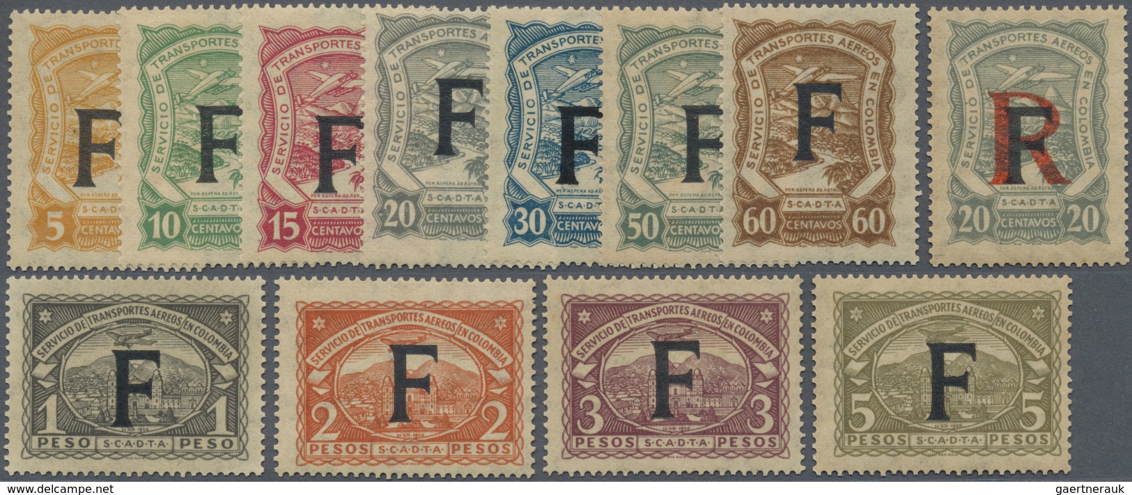 * SCADTA - Länder-Aufdrucke: 1923, FRANCE: Colombia Airmail Issue With Black Opt. 'F' Complete Set Of - Avions