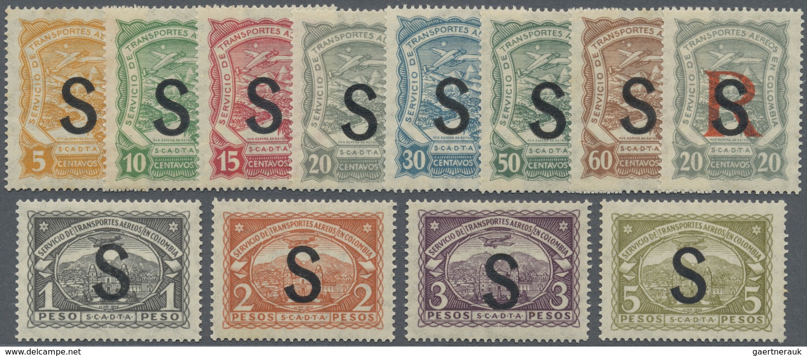 * SCADTA - Länder-Aufdrucke: 1923, SWITZERLAND: Colombia Airmail Issue With Black Opt. 'S' Complete Se - Avions