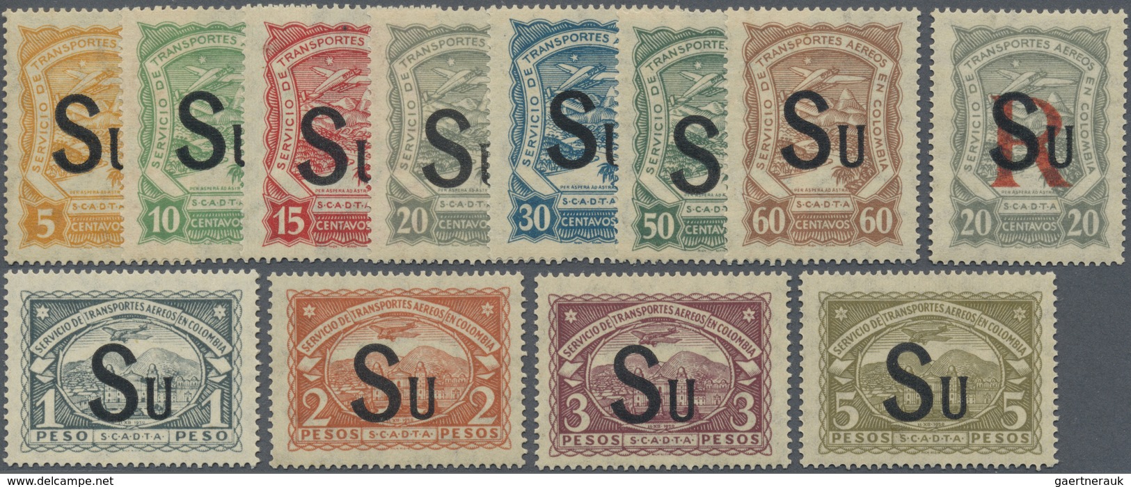 * SCADTA - Länder-Aufdrucke: 1923, SWEDEN: Colombia Airmail Issue With Black Opt. 'Su' Complete Set Of - Avions