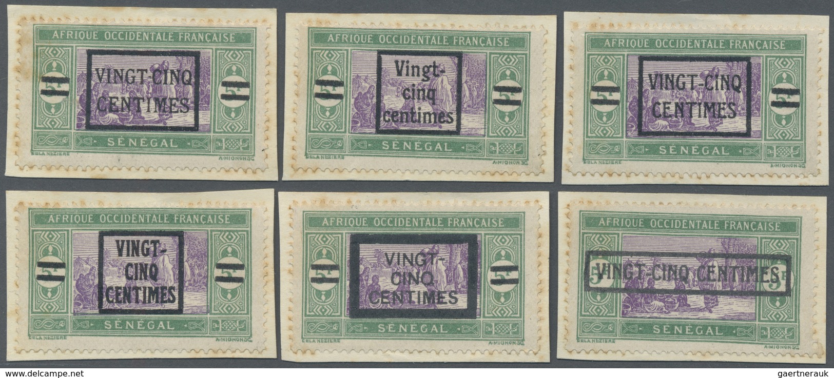 Brfst Senegal: 1922, VINGT-CINQ-CENTIMES On 5 F. Green/violet Marketplace With Overprint, Eleven Different - Sénégal (1960-...)