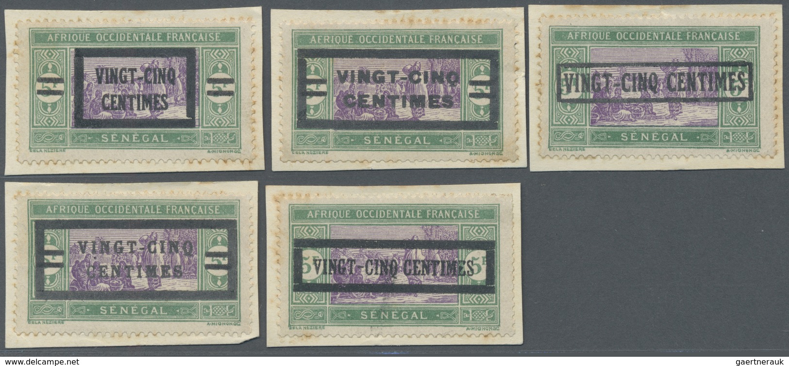 Brfst Senegal: 1922, VINGT-CINQ-CENTIMES On 5 F. Green/violet Marketplace With Overprint, Eleven Different - Sénégal (1960-...)