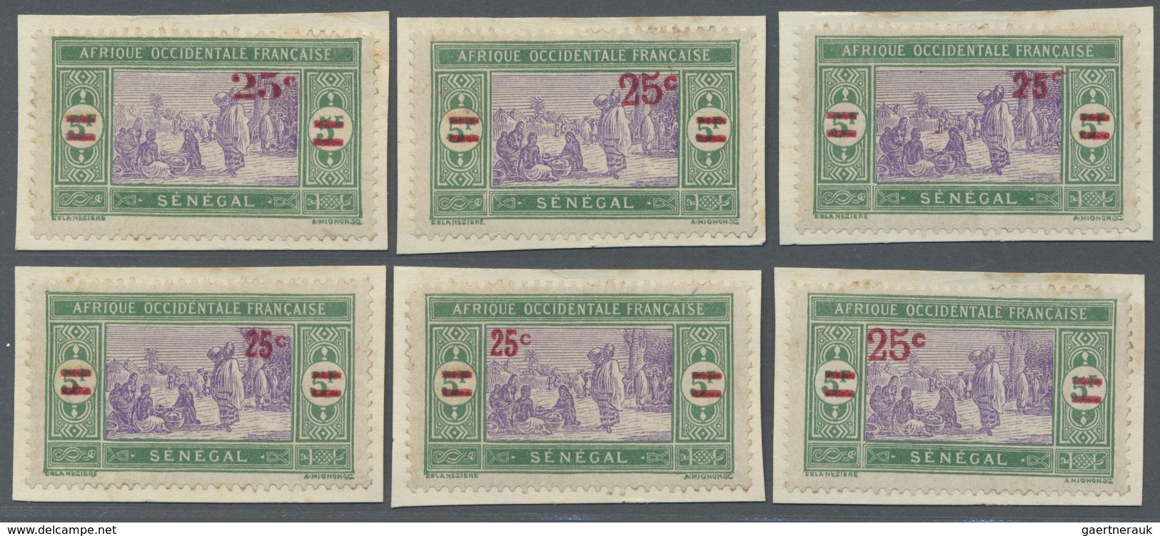 Brfst Senegal: 1922, 25 C. On 5 F. Green/violet Marketplace With Overprint, Six Different Overprint Types - Senegal (1960-...)