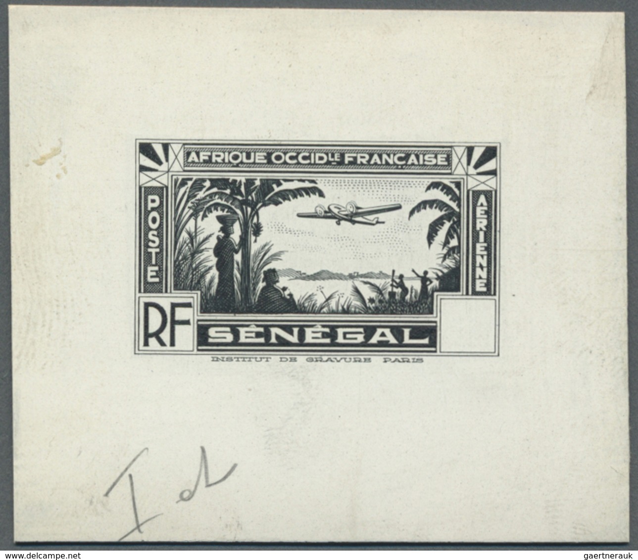 (*) Senegal: 1935, Airmails, Design "Plane And Landscape", Single Die Proof In Black On Cardboard With B - Sénégal (1960-...)