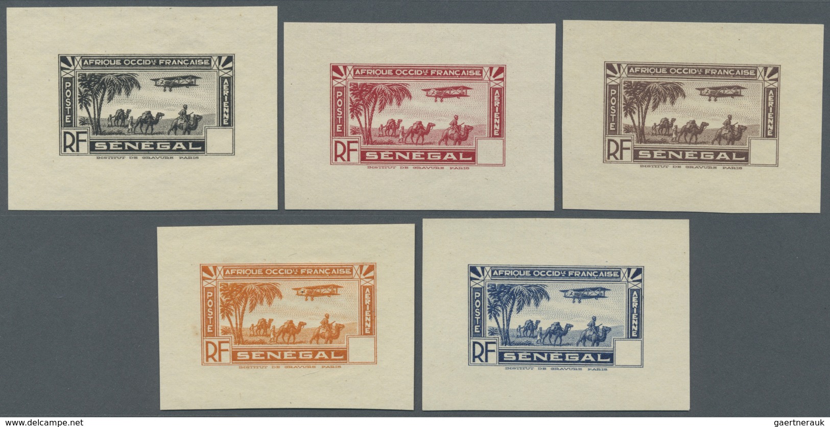(*) Senegal: 1935, Airmails, Design "Plane And Camel", Group Of Six Single Die Proofs In Different Colou - Senegal (1960-...)