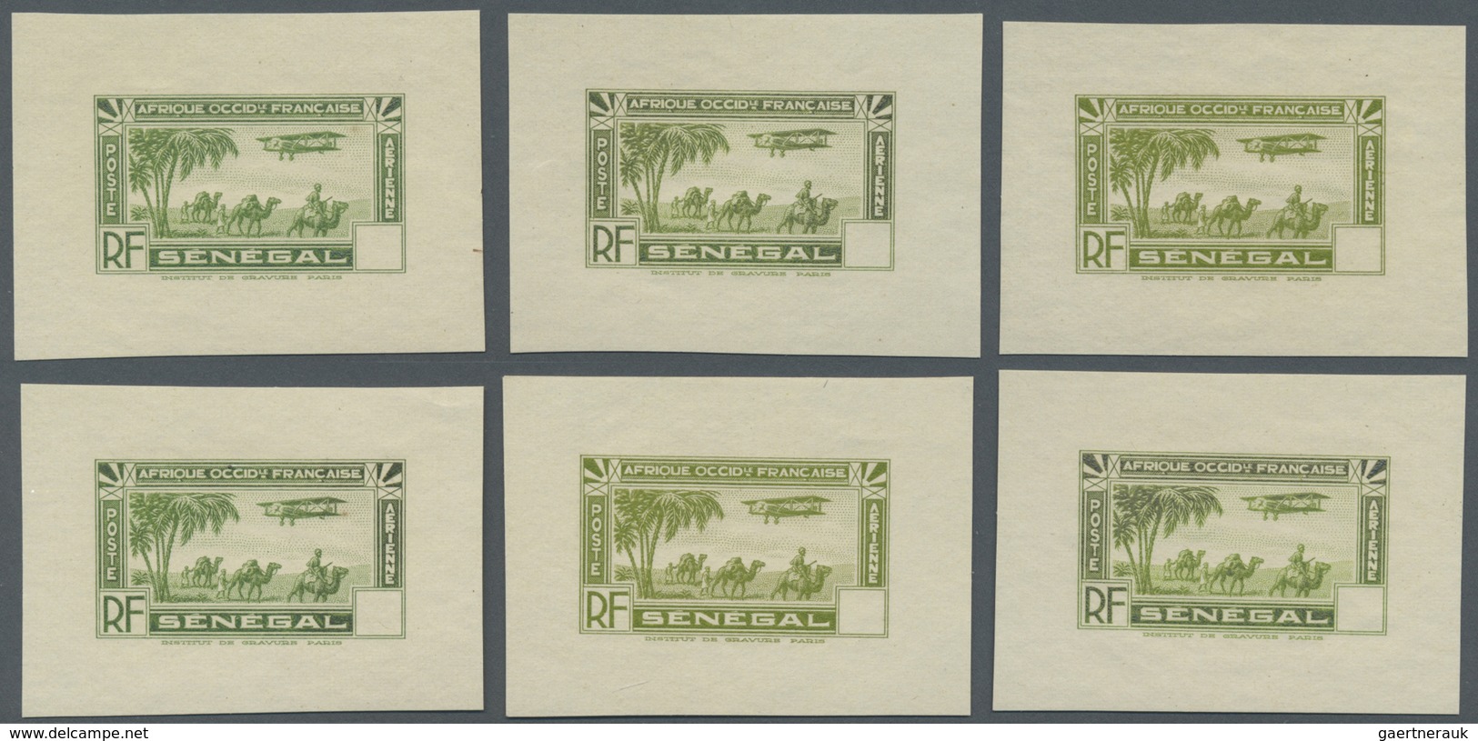 (*) Senegal: 1935, Airmails, Design "Plane And Camel", Group Of Six Single Die Proofs In Different Shade - Senegal (1960-...)