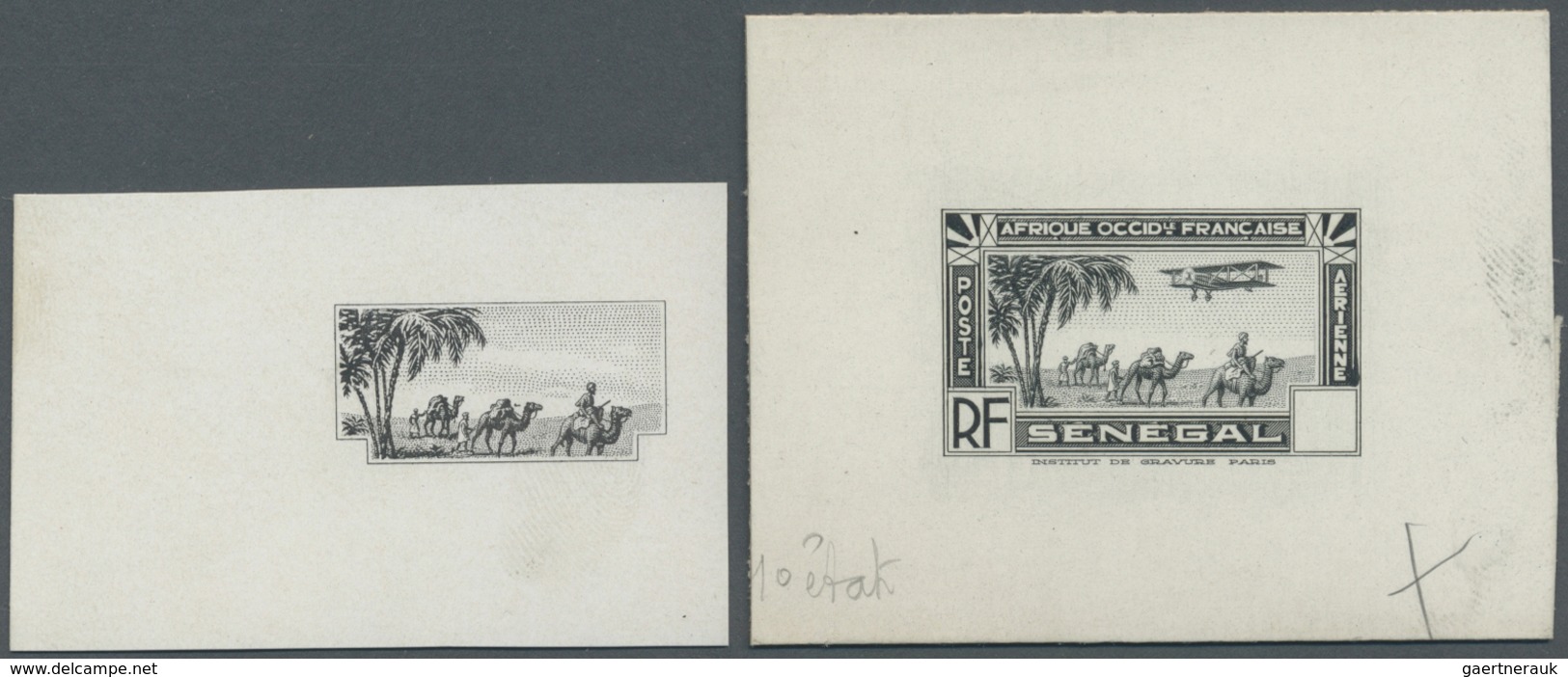 (*) Senegal: 1935, Airmails, Design "Plane And Camel", Single Die Proof In Black On Cardboard With Blank - Senegal (1960-...)