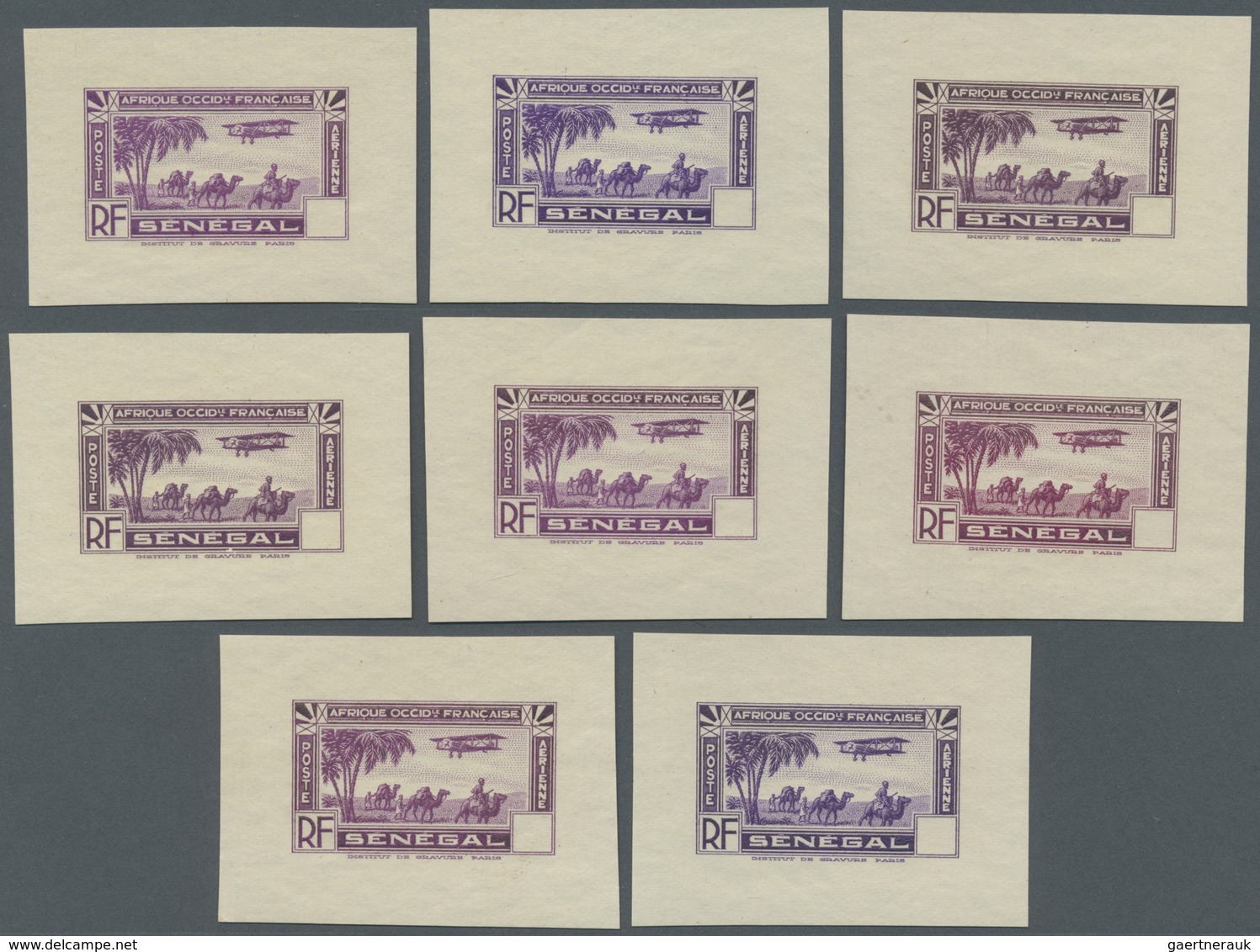 (*) Senegal: 1935, Airmails, Design "Plane And Camel", Group Of Eight Single Die Proofs In Different Sha - Senegal (1960-...)