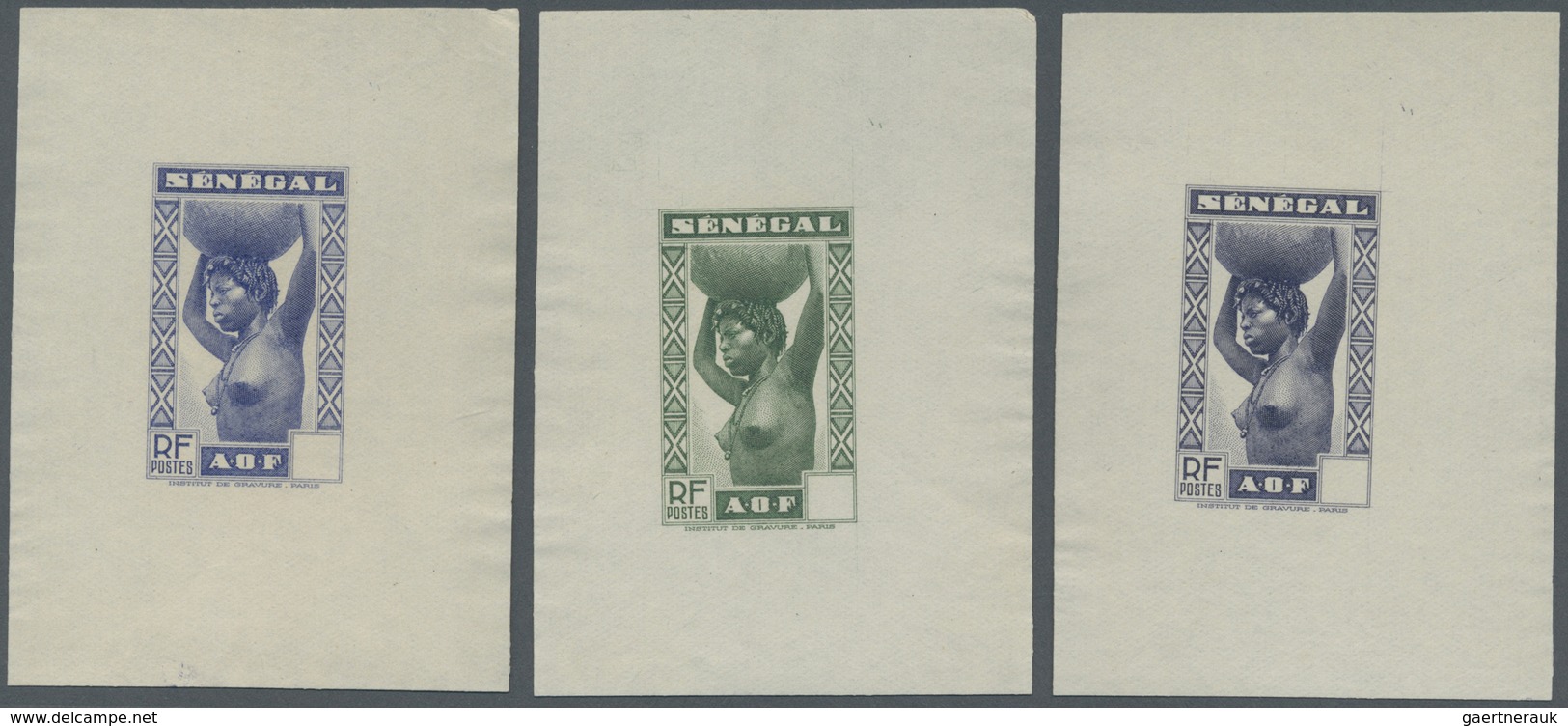 (*) Senegal: 1938, Definitives "Senegalese Woman", Group Of Nine Single Die Proofs In Different Colours, - Senegal (1960-...)